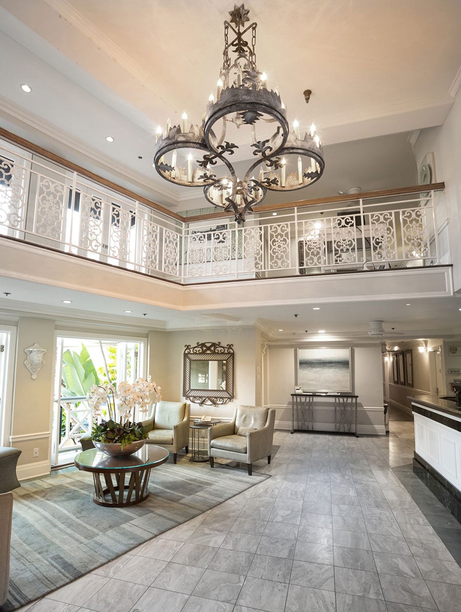 catalina island luxury hotel lobby with chandelier